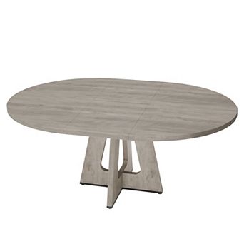 47"-63" Extendable Round Dining Table for 4-8(Table only), w/ Cross Pedestal Base, Circle Furniture