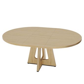 47"-63" Extendable Round Dining Table for 4-8(Table only), w/ Cross Pedestal Base, Circle Furniture