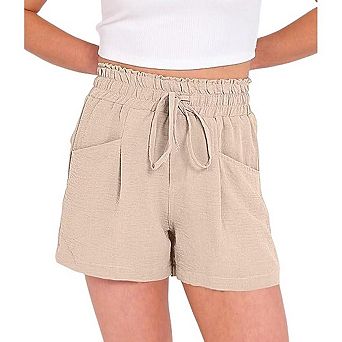 Women Shorts Drawstring Elastic Waist Crinkle Textured Loose Fit Casual Summer Bottoms