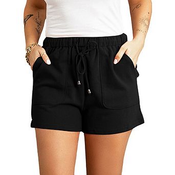 Women Shorts Elastic Drawstring Waist Patch Pocket Loose Sweat Shorts Loungewear Casual Bottoms