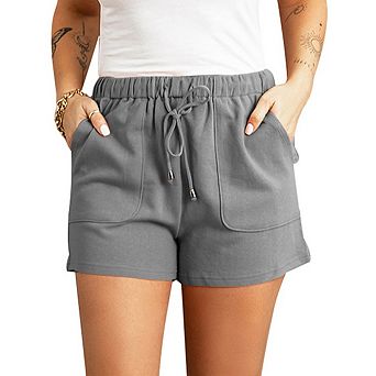 Women Shorts Elastic Drawstring Waist Patch Pocket Loose Sweat Shorts Loungewear Casual Bottoms