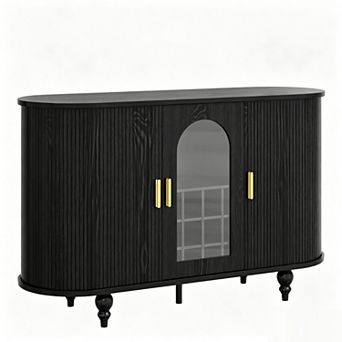 Bar Cabinet with Storage, Liquor Bar Cabinet w/Sliding Door, Detachable Wine Rack & Glass Holder