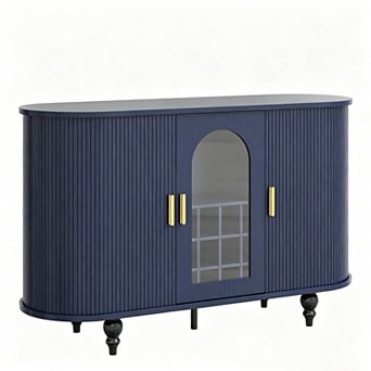 Bar Cabinet with Storage, Liquor Bar Cabinet w/Sliding Door, Detachable Wine Rack & Glass Holder