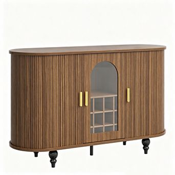 Bar Cabinet with Storage, Liquor Bar Cabinet w/Sliding Door, Detachable Wine Rack & Glass Holder