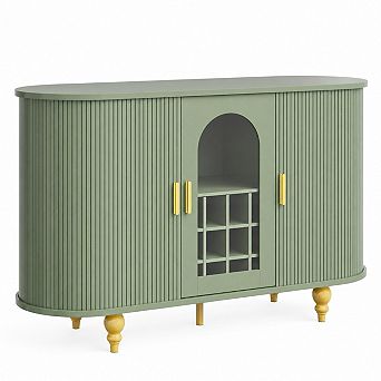 Bar Cabinet with Storage, Liquor Bar Cabinet w/Sliding Door, Detachable Wine Rack & Glass Holder