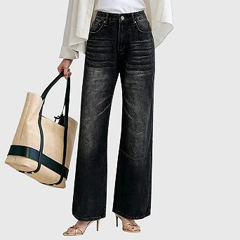 Women's Wide Leg Jeans Distress High Waist Stretchy Baggy Denim Pants Trousers Clothing