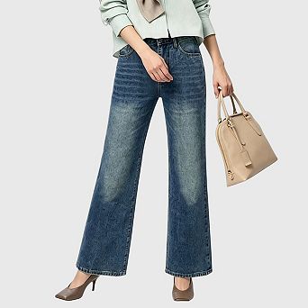 Women's Wide Leg Jeans Distress High Waist Stretchy Baggy Denim Pants Trousers Clothing