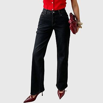 Women's High Waisted Jeans Trendy Wide Leg Straight Denim Pants