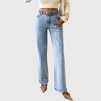 Women's High Waisted Jeans Trendy Wide Leg Straight Denim Pants