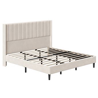 Upholstered Platform Bed Frame with Tall Velvet Wingback Headboard, Noise Free, Easy Assembly