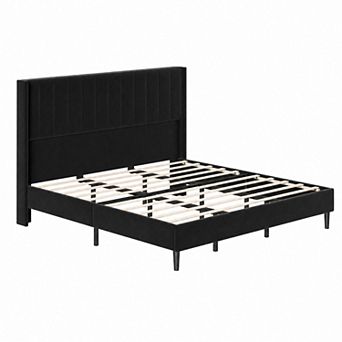 Upholstered Platform Bed Frame with Tall Velvet Wingback Headboard, Noise Free, Easy Assembly
