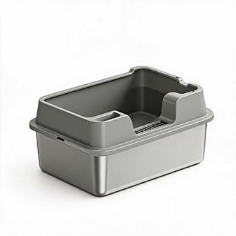 XXL Stainless Steel Semi Enclosed Cat Litter Box High Sides Non Stick Tray with Lid and Scoop
