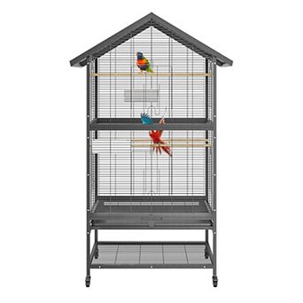 31.4" Large Multi Level Metal Parrot Cage Rolling Flight Cage for Pet Birds