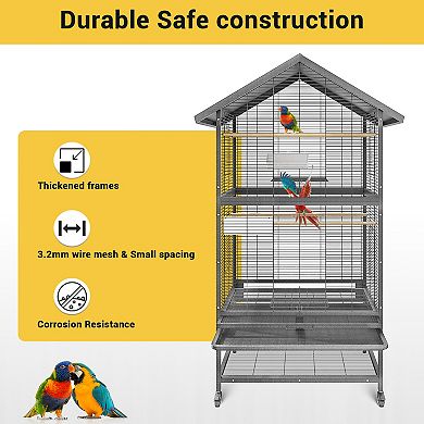 31.4" Large Multi Level Metal Parrot Cage Rolling Flight Cage for Pet Birds