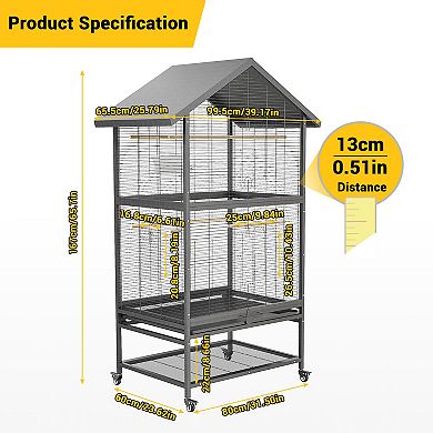 31.4" Large Multi Level Metal Parrot Cage Rolling Flight Cage for Pet Birds