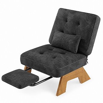 Accent Chair w/Footrest, Modern Rubberwood Lounge Chair w/Lumbar Pillow&3-Level Adjustable Backrest