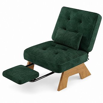 Accent Chair w/Footrest, Modern Rubberwood Lounge Chair w/Lumbar Pillow&3-Level Adjustable Backrest