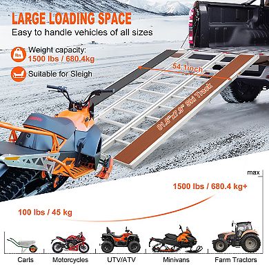 Silver Folding Aluminum Loading Ramp 1500LBS For Motorcycle ATV Lawn Mower