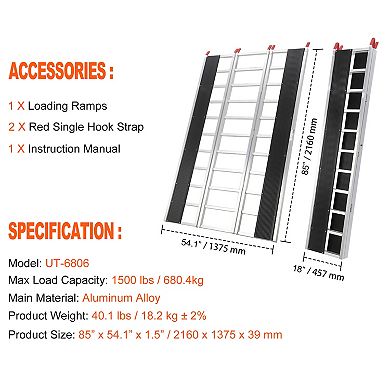 Silver Folding Aluminum Loading Ramp 1500LBS For Motorcycle ATV Lawn Mower
