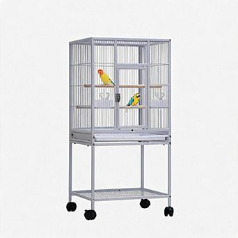 Black 41 Inch Metal Bird Cage Rolling Storage Stand For Medium Pet Birds