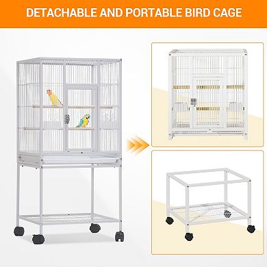 Black 41 Inch Metal Bird Cage Rolling Storage Stand For Medium Pet Birds