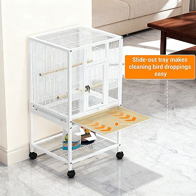 Black 41 Inch Metal Bird Cage Rolling Storage Stand For Medium Pet Birds