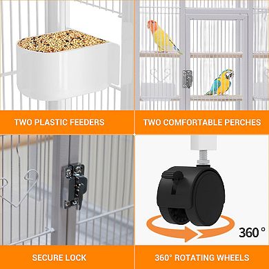 Black 41 Inch Metal Bird Cage Rolling Storage Stand For Medium Pet Birds