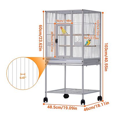 Black 41 Inch Metal Bird Cage Rolling Storage Stand For Medium Pet Birds