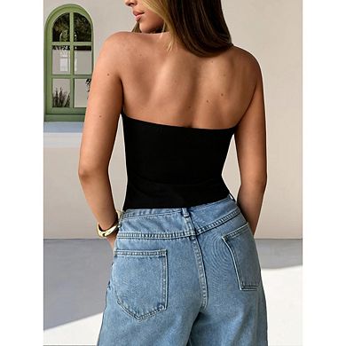 Women Top Halter Neck Front Zip Sleeveless Fitted Hem Split Waistcoat Style Cami