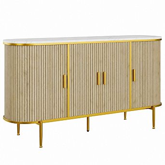 59" Modern Buffet Cabinet with Sliding Doors, Faux Marble Top, Adjustable Shelves