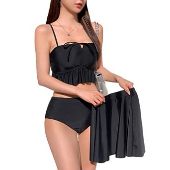 Women's 3 pc Ruffled Tankini Swimsuit with Swim Skirt