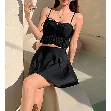 Women's 3 Piece Ruffled Tankini Swimsuit with Swim Skirt