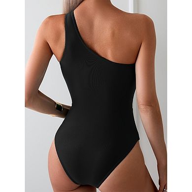 Women's One-Shoulder Cutout Twist Front One-Piece Swimsuit