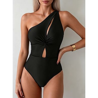 Women's One-Shoulder Cutout Twist Front One-Piece Swimsuit