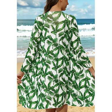 3 Pieces Women Bathing Suit Set, Drawstring Bikini Top+Shorts+Cover Up Kimono Beach Outfit