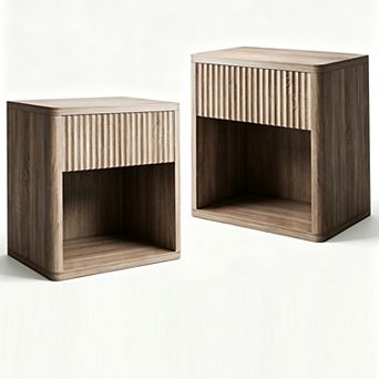 Set of 2 Modern Farmhouse Fluted Nightstands w/Drawers, Wooden End Tables for Bedroom, Living Room