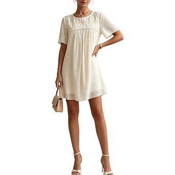 Women's Summer Crew Neck Ruffle Short Sleeve Casual Shift Mini Dress Daily Outfit