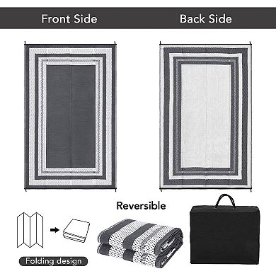 Double-Sided Reversible Outdoor Rug UV-Stabilized Foldable Carpet for Backyard Balcony Camping RV