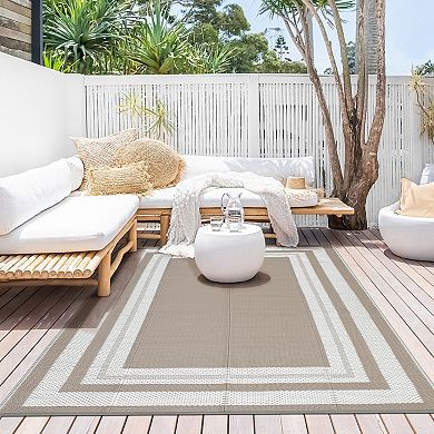 Double-Sided Reversible Outdoor Rug UV-Stabilized Foldable Carpet for Backyard Balcony Camping RV