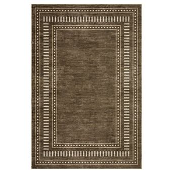 Modern Bordered Machine Washable Area Rug Stain-Resistant Soft Low-Pile Carpet for Living Room