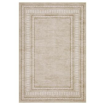 Modern Bordered Machine Washable Area Rug Stain-Resistant Soft Low-Pile Carpet for Living Room