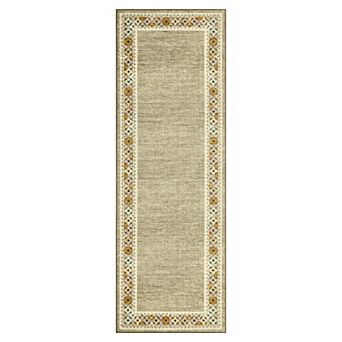 Modern Floral Border Area Rug Machine Washable Area Rug with Non-Slip Backing