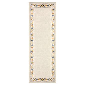 Machine Washable Area Rug with Rubber Backing Geometric Border Soft Non-Slip Low-Pile Carpet