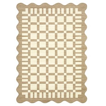 Scalloped Checkerboard Area Rug Machine Washable Rug for Living Room Bedroom