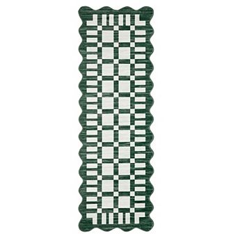 Scalloped Checkerboard Area Rug Machine Washable Rug for Living Room Bedroom
