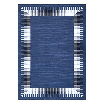 Striped Bordered Machine Washable Area Rug with Rubber Backing Soft Non-Slip Low-Pile Carpet