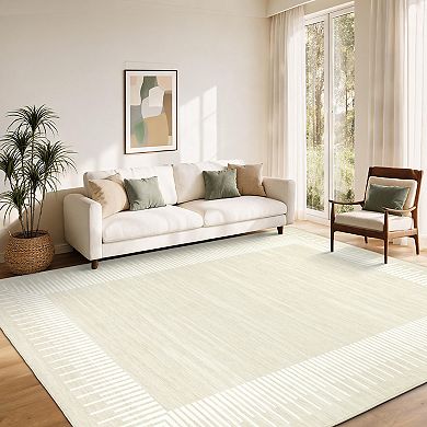 Modern Minimalist Washable Rug with Rubber Backing Foldable Soft Durable Carpet