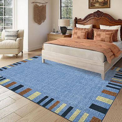 Modern Bordered Rug, Soft and Non-Shedding, Washable, Stain-Resistant and Slip-Resistant Carpet