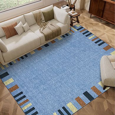 Modern Bordered Rug, Soft and Non-Shedding, Washable, Stain-Resistant and Slip-Resistant Carpet