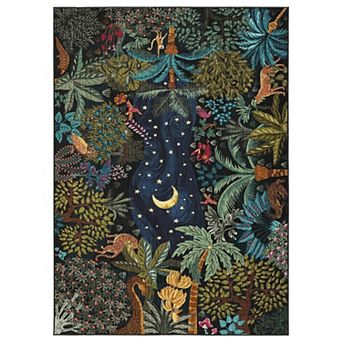Jungle Animal Graphic Machine Washable Area Rug Stain-Resistant Soft Low-Pile Carpet for Bedroom